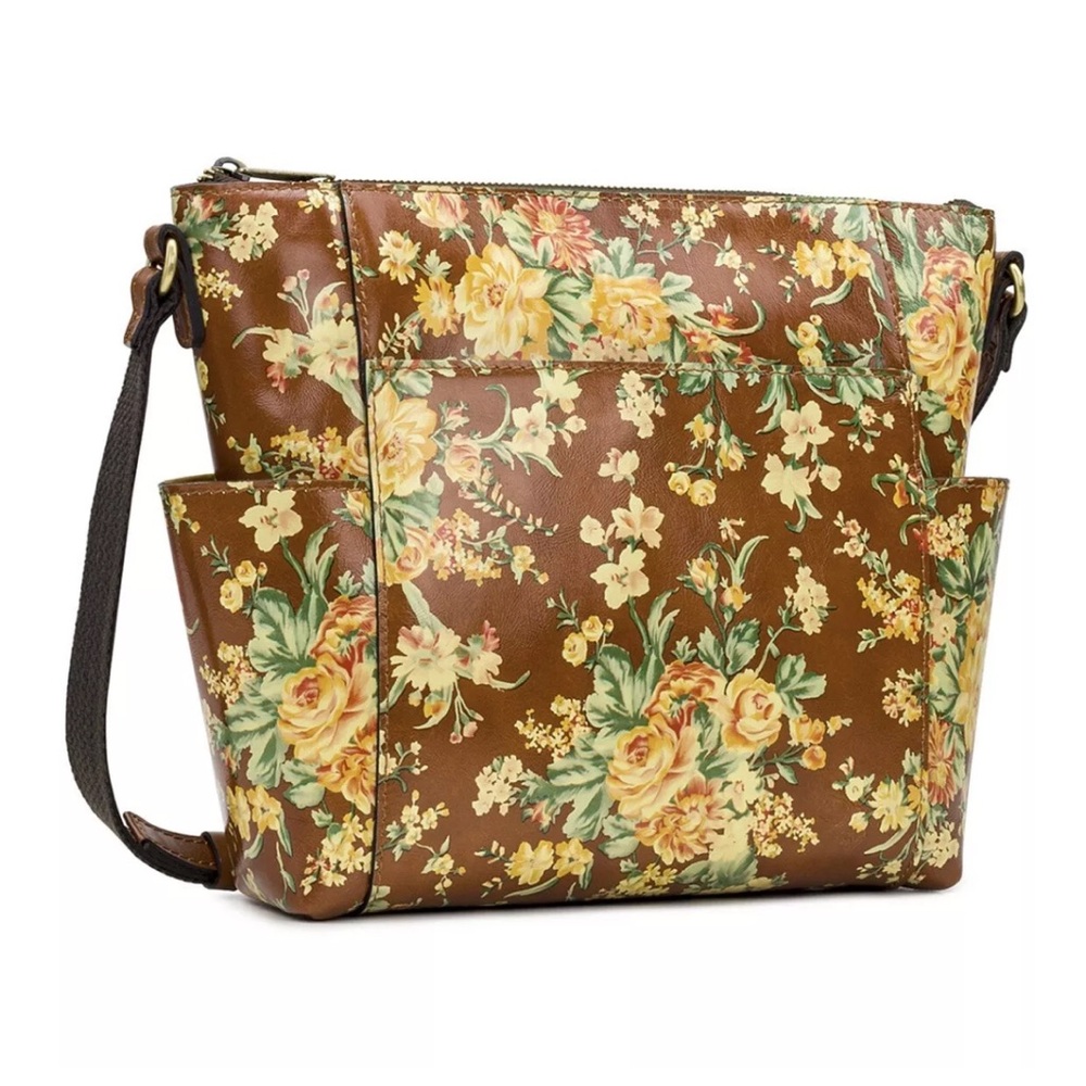 Patricia Nash Vintage Botanical Leather Aveley Crossbody Bag Brown